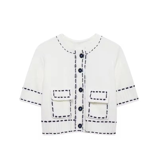 CARDIGAN TEXTURÉ À MANCHES COURTES